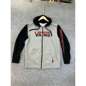 Vans Hoodie Mens Large Gray Black Full Zip Off The Wall Graphic Surf Skate